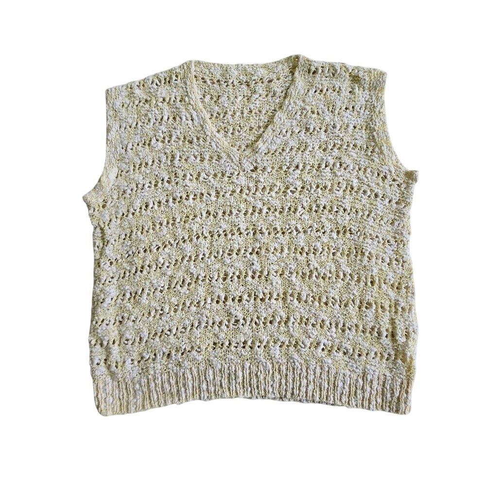 Handmade butter yellow cream‎ boho lagenlook crochet sweater vest tank top / M/L